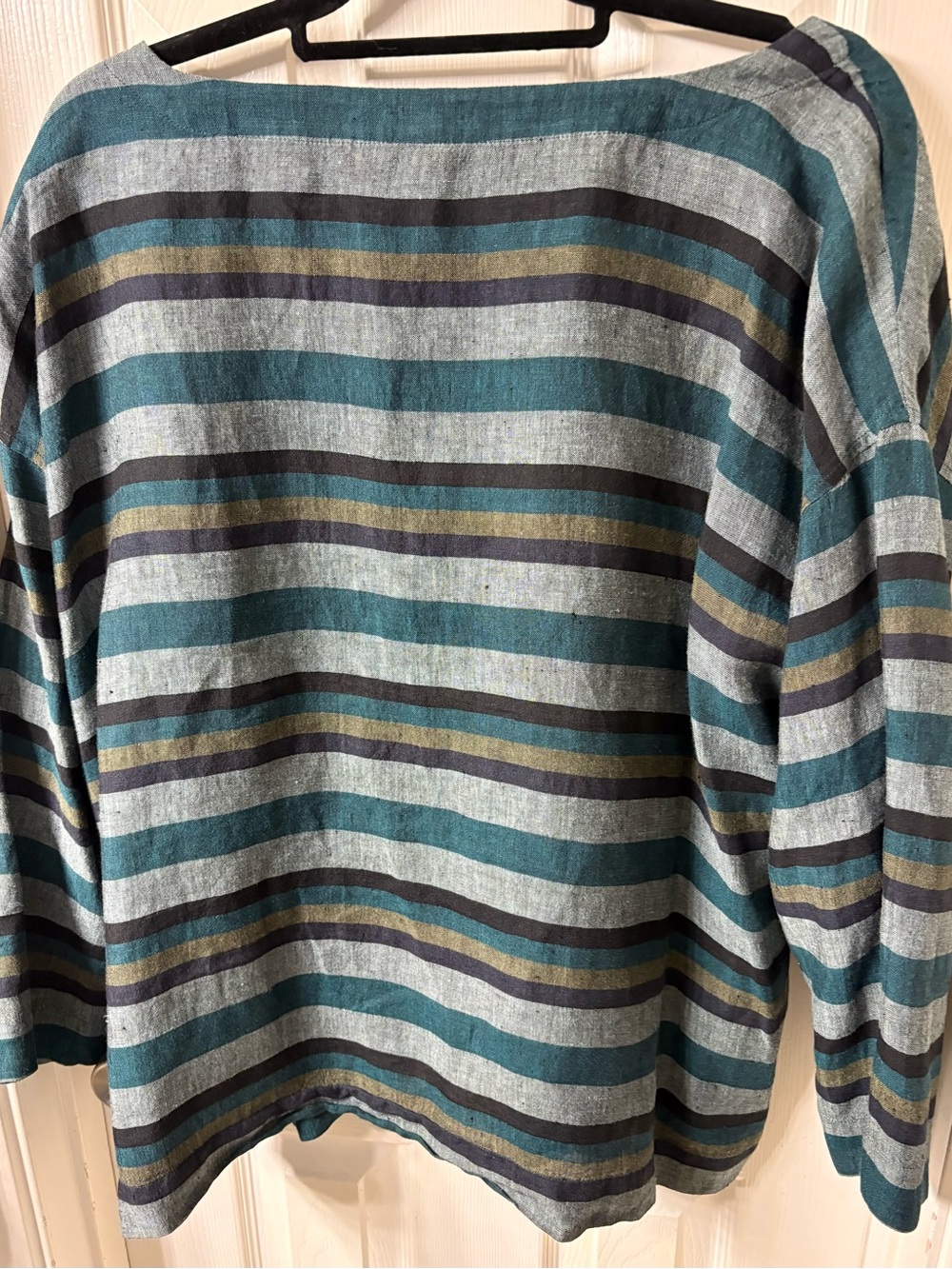 EILEEN FISHER Plus 2X Teal Organic Linen Multi Stripe Tunic Top $238 - Picture 2 of 4